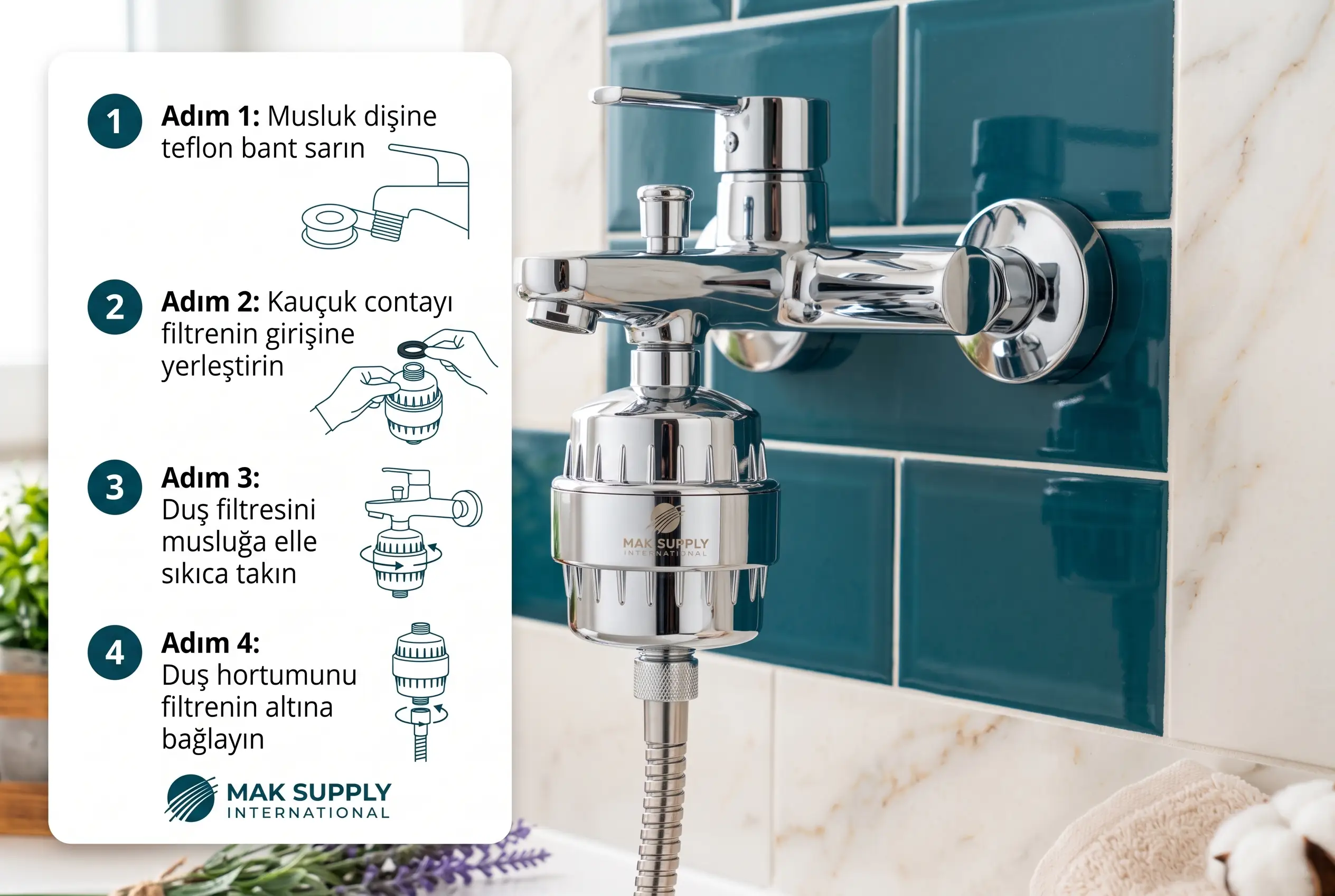 Mak Supply Duş Filtresi 3 montaj
